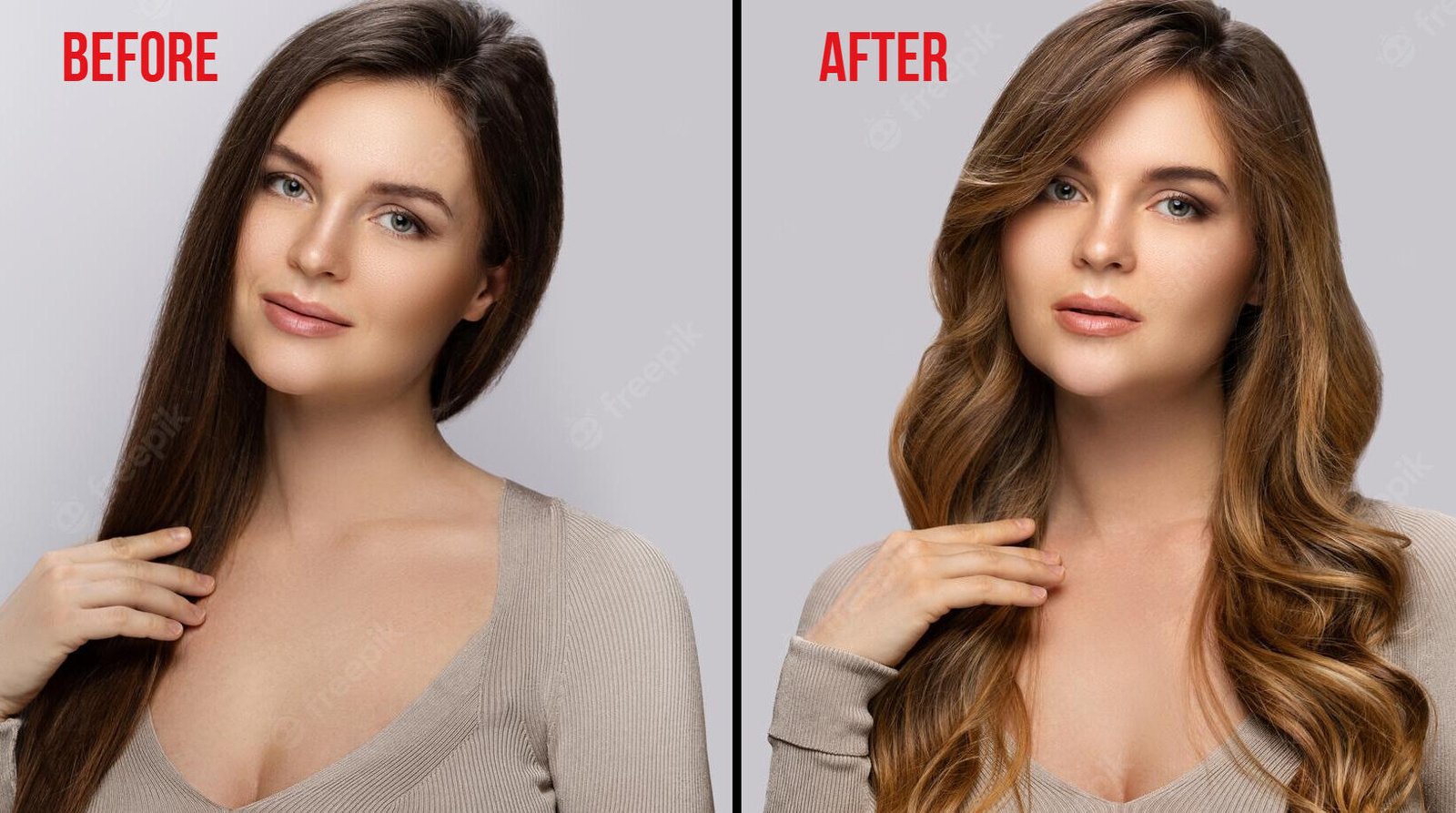 girl image of before and after using lookthick product